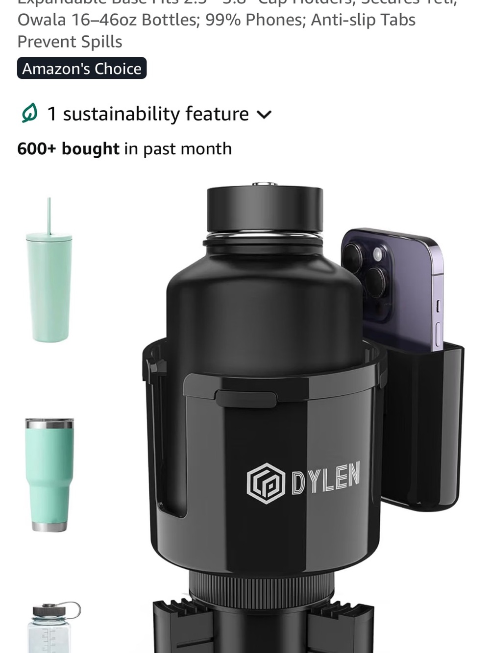 Black Expandable Car Cup Holder with Phone Slot